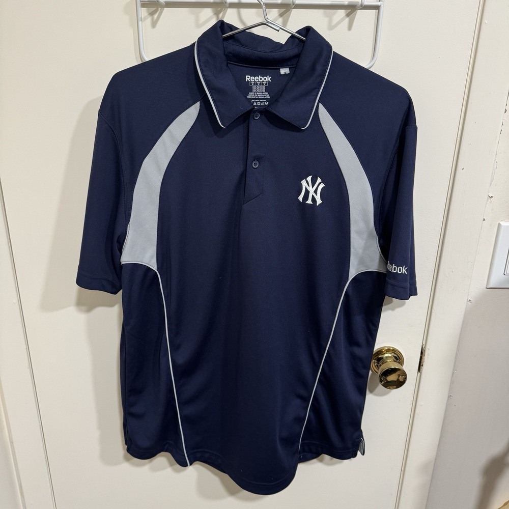 Reebok New York Yankees Polo Shirt Men's Medium Navy Blue Short Sleeve Golf